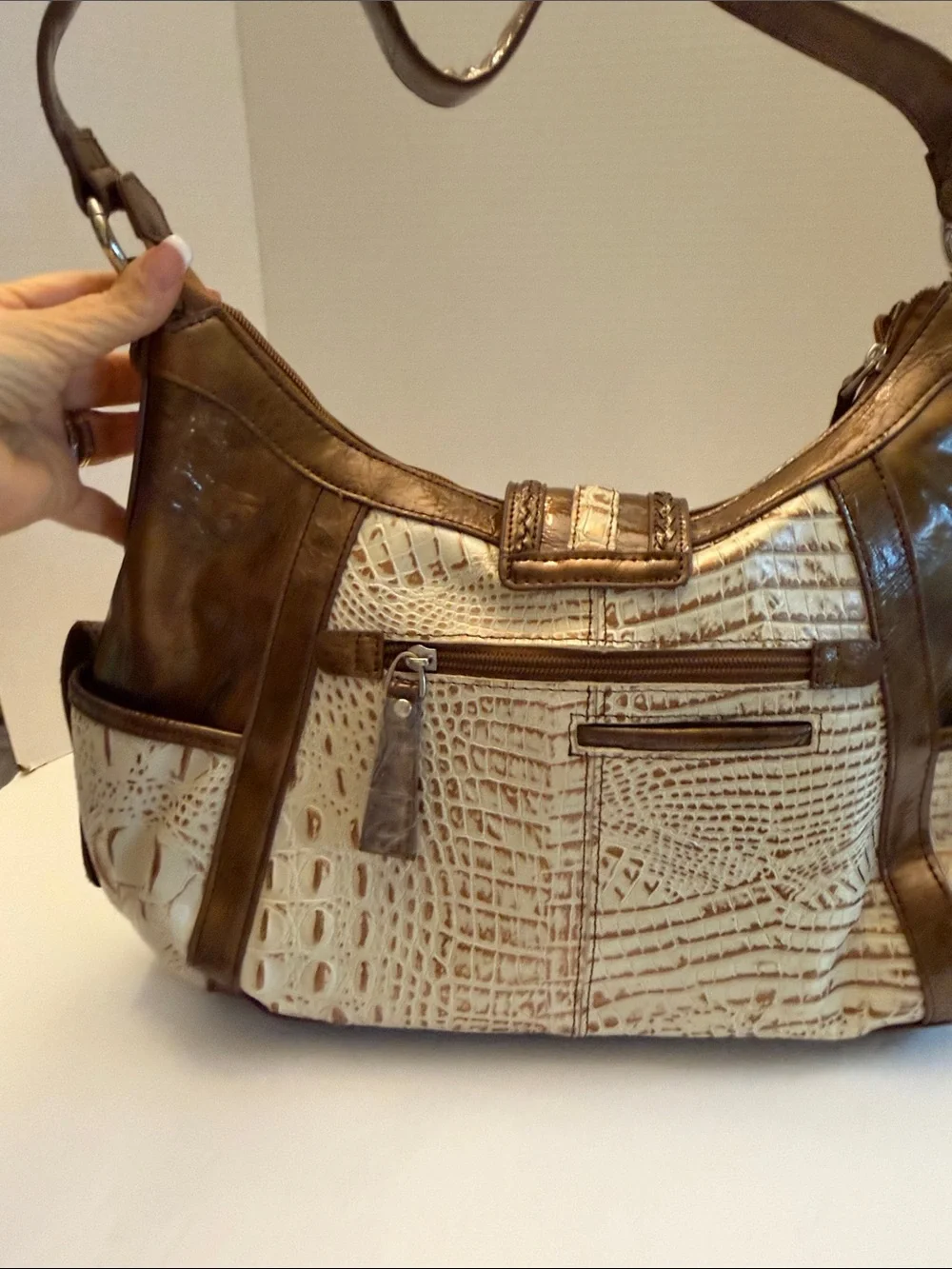 Madi Claire Genuine Leather Croc-Embossed Shoulder Bag
